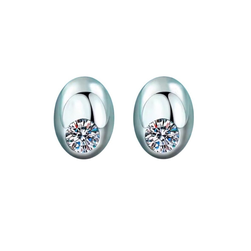 Sparkling Crystal Oval‎ Stud Earrings Silver Tone Minimalist Everyday Glamour